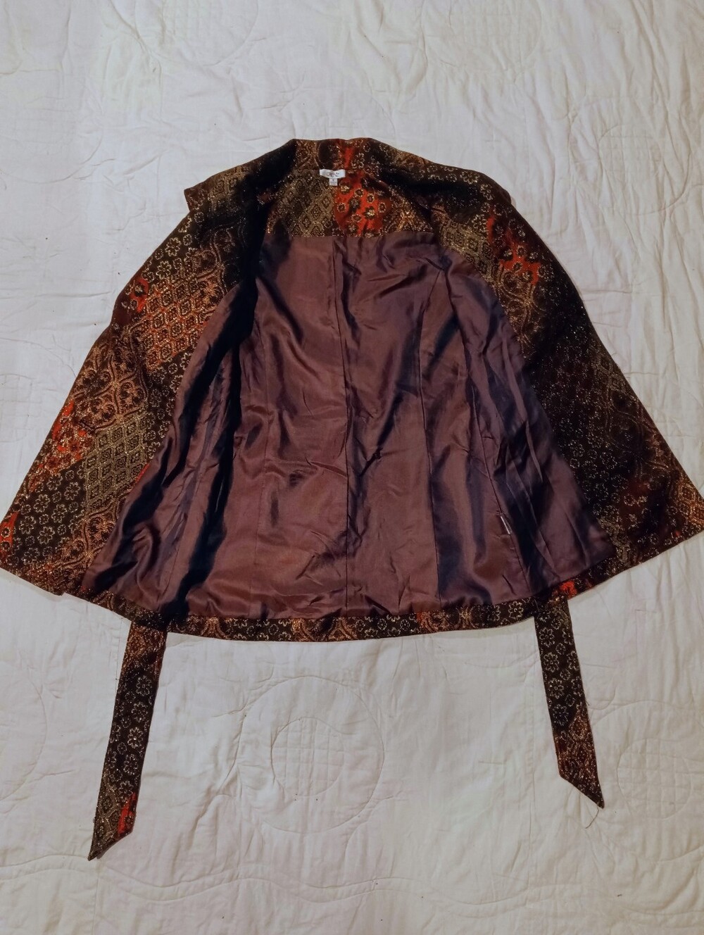 Cache Brown and Red Brocade Belted Blazer - Picture 4 of 8